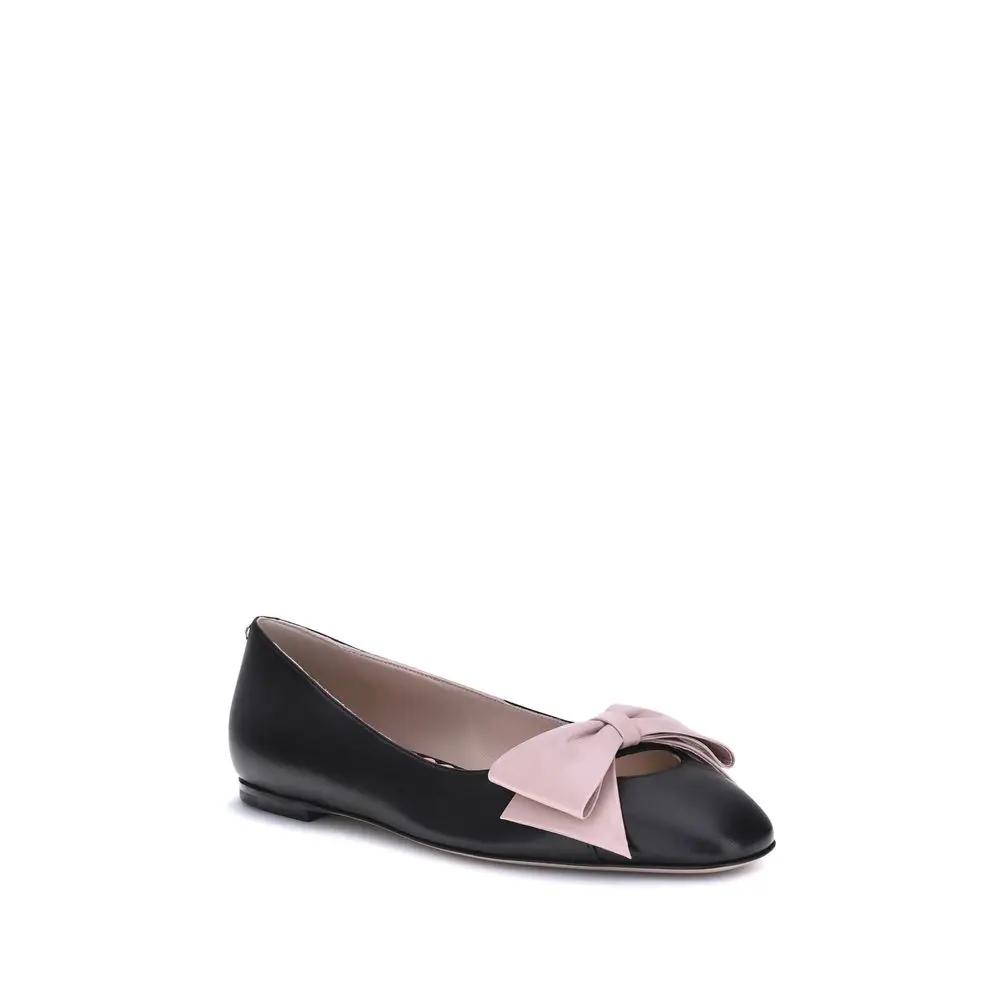 Valentino Garavani Black Calf Leather Bos Taurus Ballet Flats Valentino Garavani