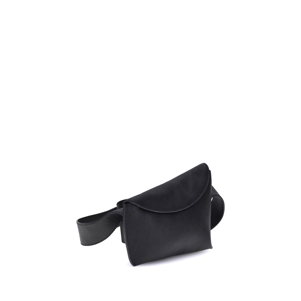 Alexander McQueen Black Calfskin Sling T-Bar Shoulder Bag with Silver Buckle Alexander McQueen
