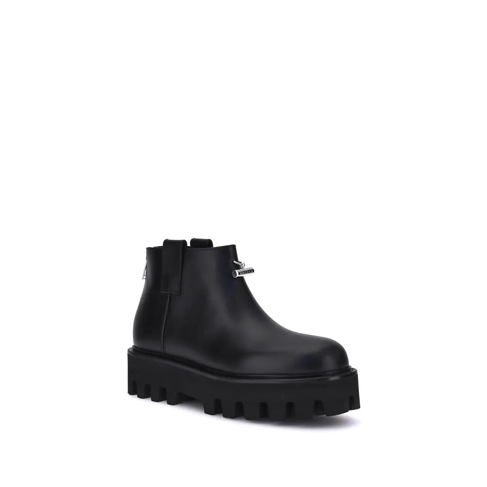 Alexander McQueen Platform Ankle Boots – Zwart Kalfsleder Zilverkleurige Hardware Alexander McQueen