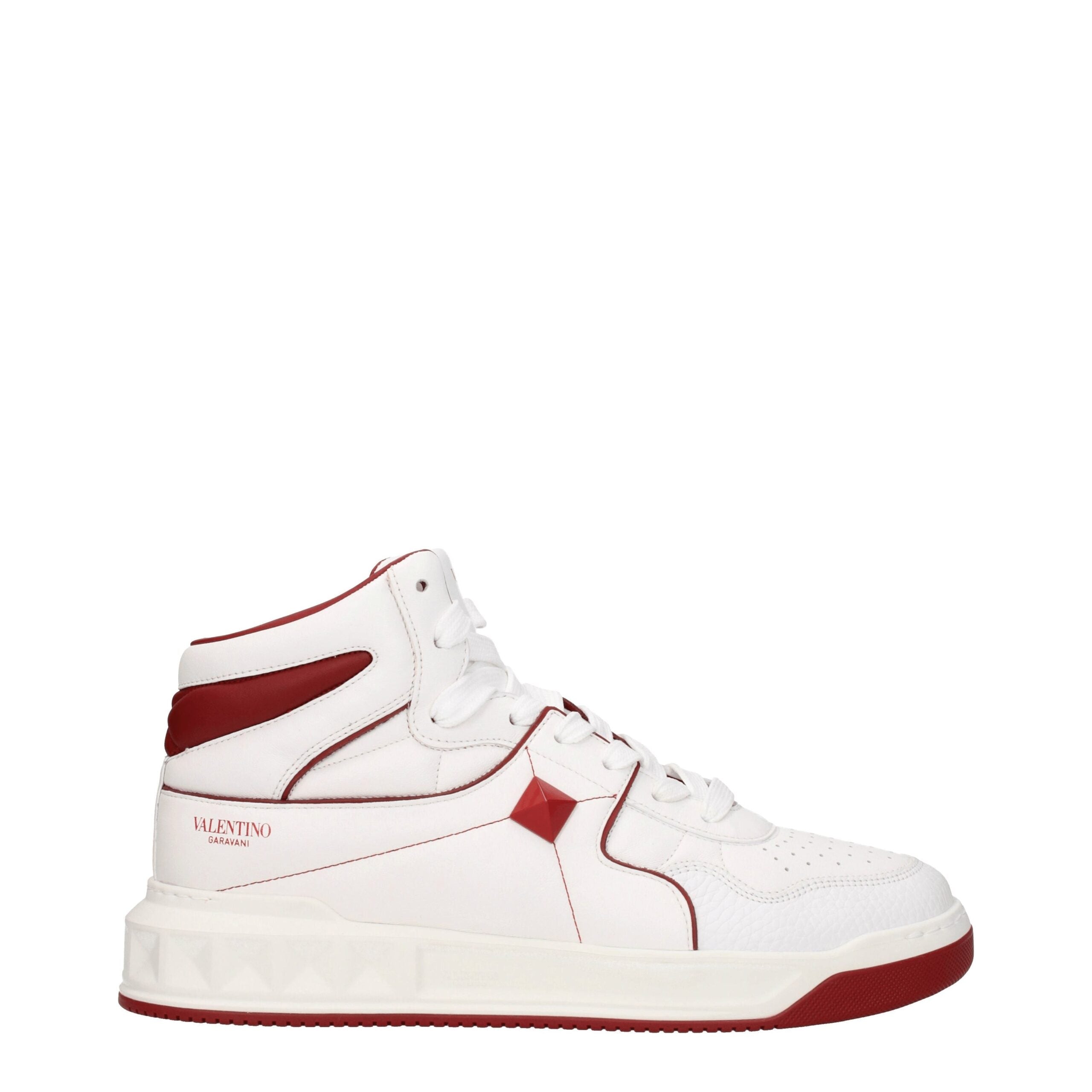 Valentino Garavani Studded High-Top Sneakers – White Leather & Red Detail Valentino Garavani