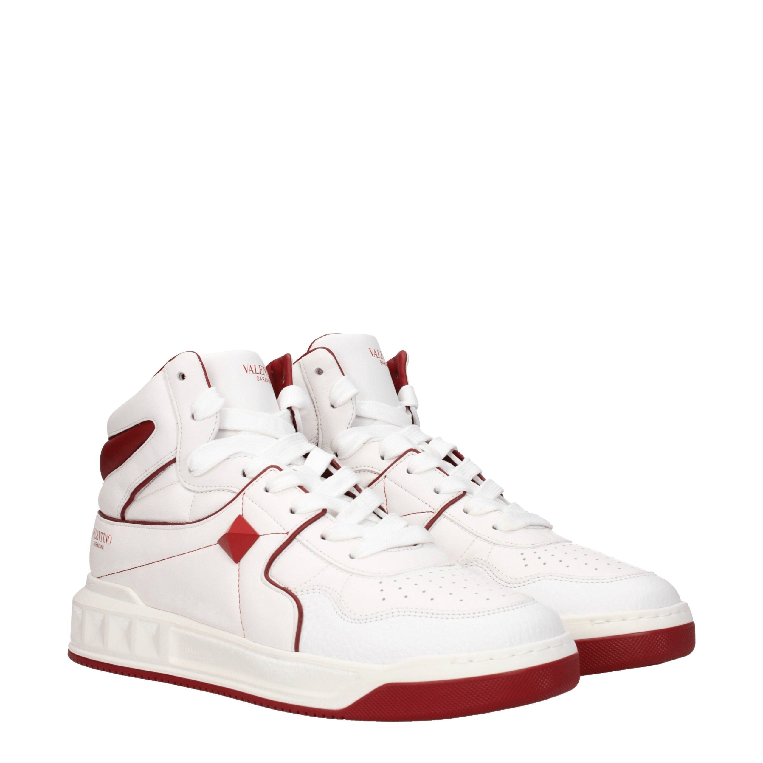 Valentino Garavani Studded High-Top Sneakers – White Leather & Red Detail Valentino Garavani