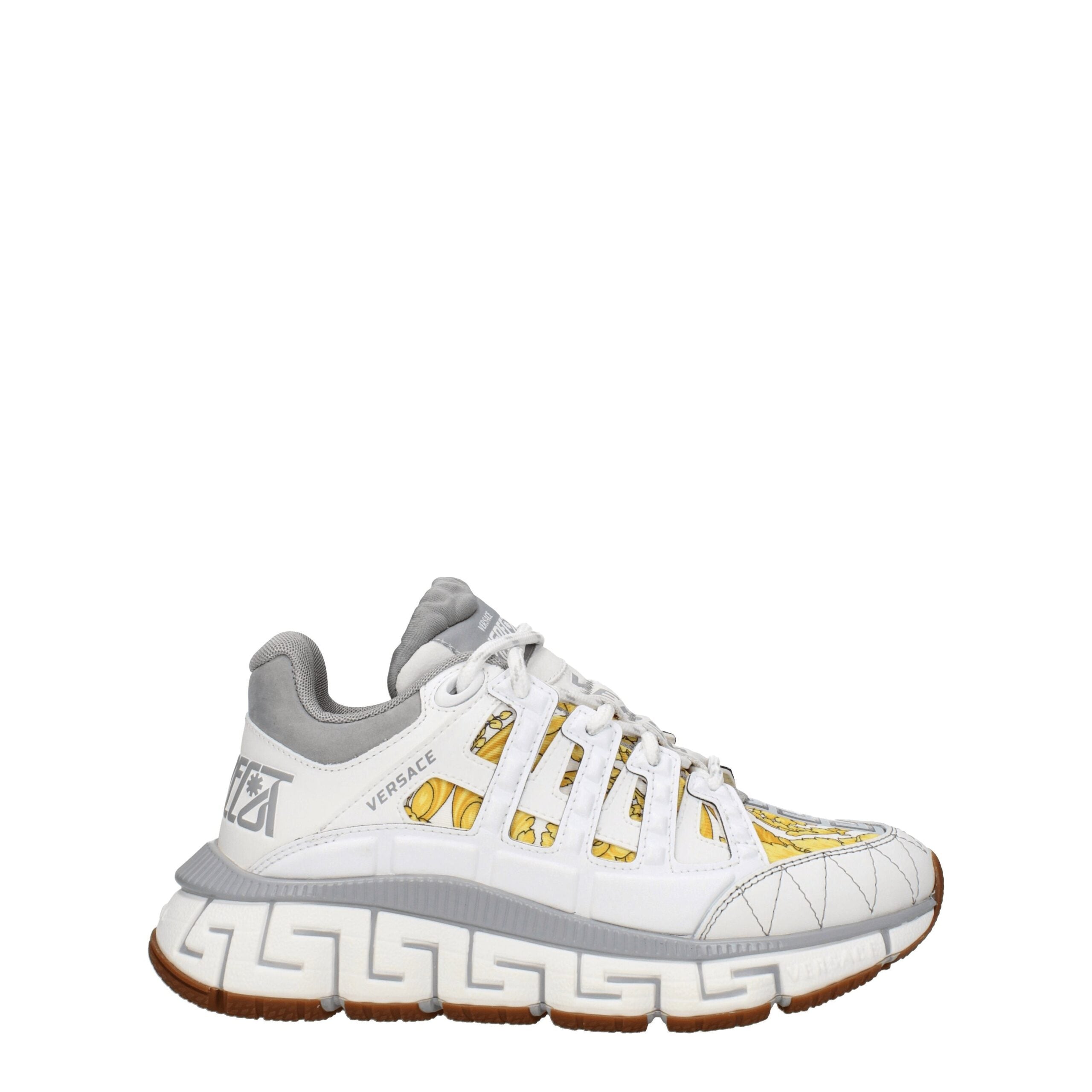 Versace Trigreca Sneakers – Wit & Grijs Leder met Variërende Print Versace