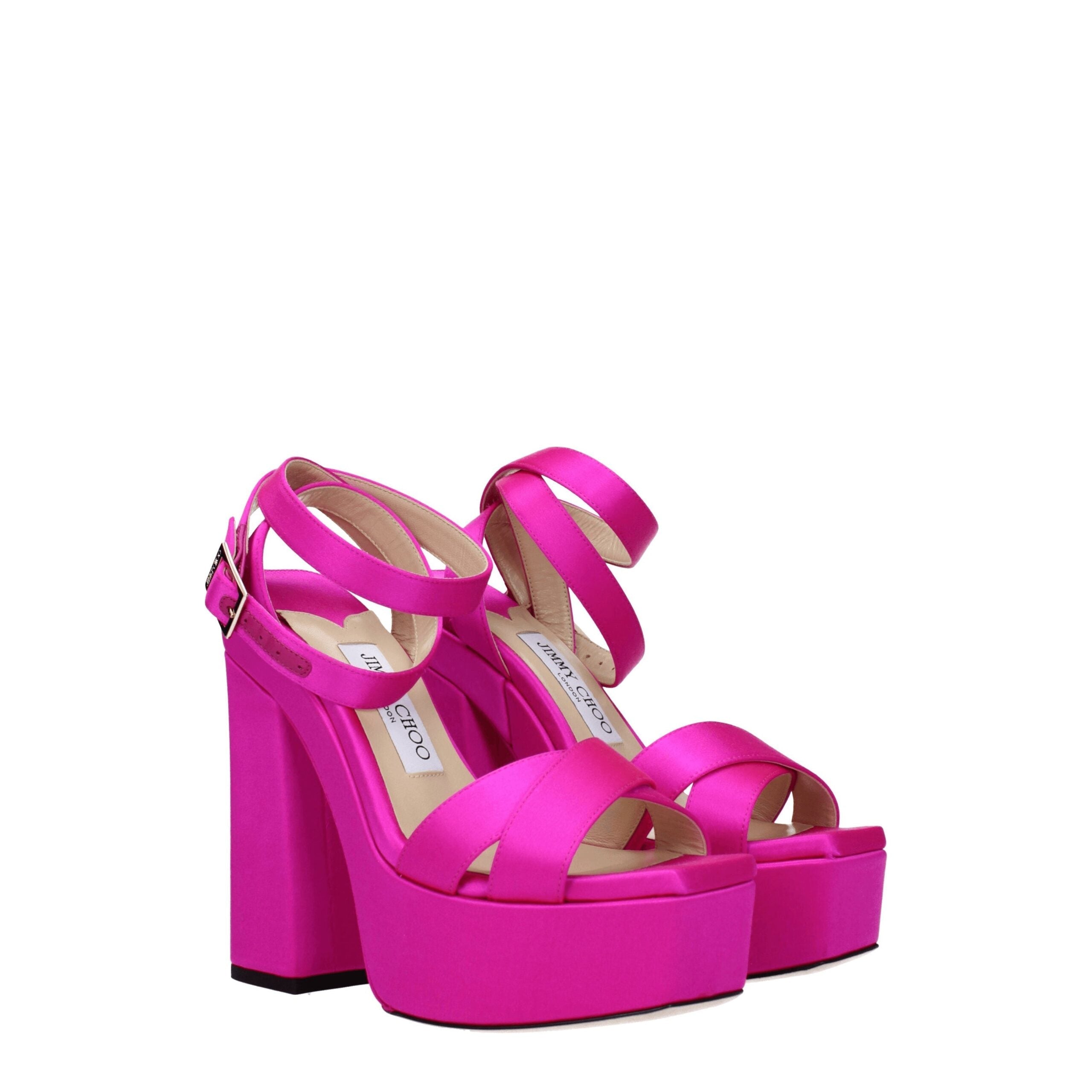 Jimmy Choo GAIA 140 Pink Satin Platform Sandals – Gold Buckle Jimmy Choo