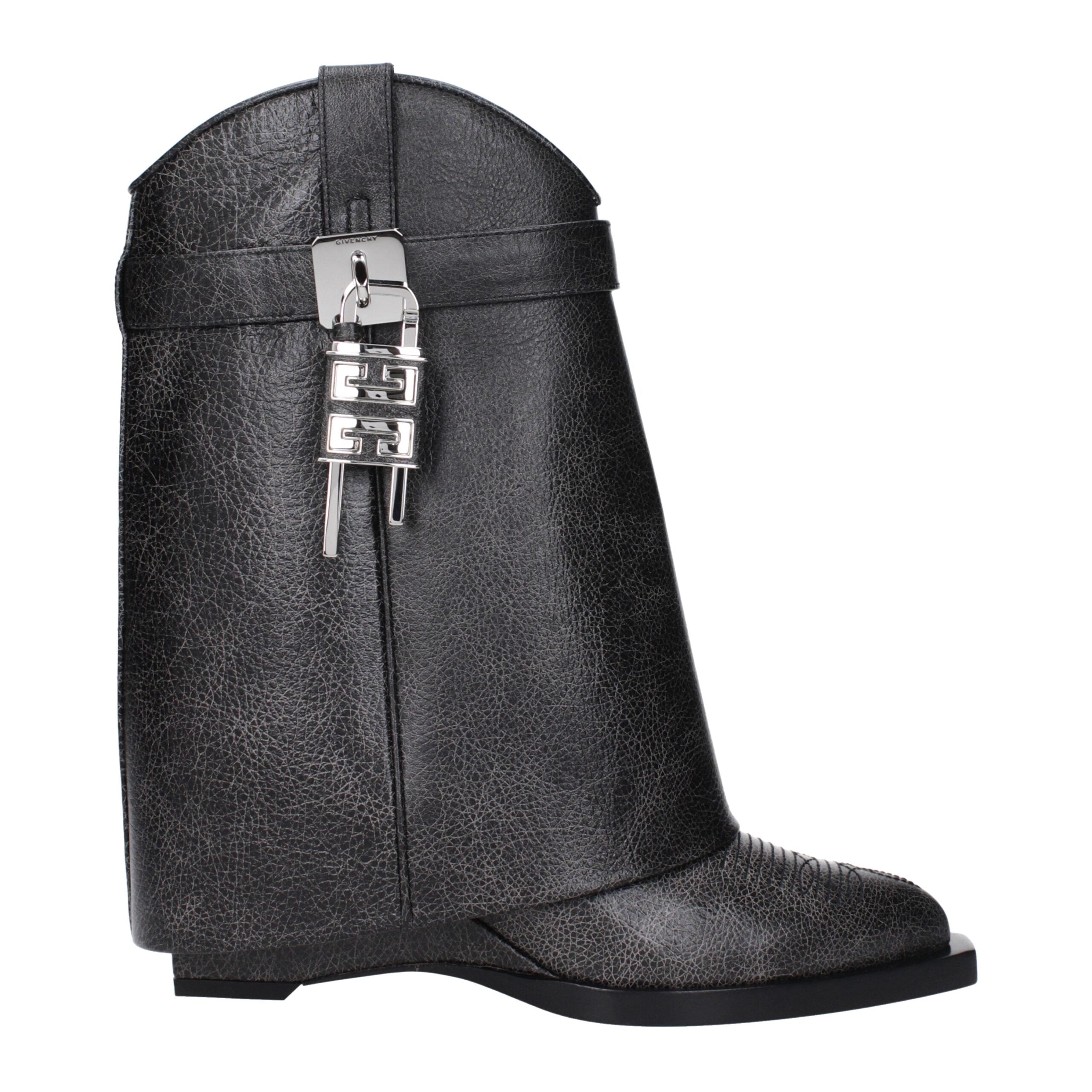 Givenchy Black Distressed Leather Shark Lock Wedge Ankle Boots | Maison Martin