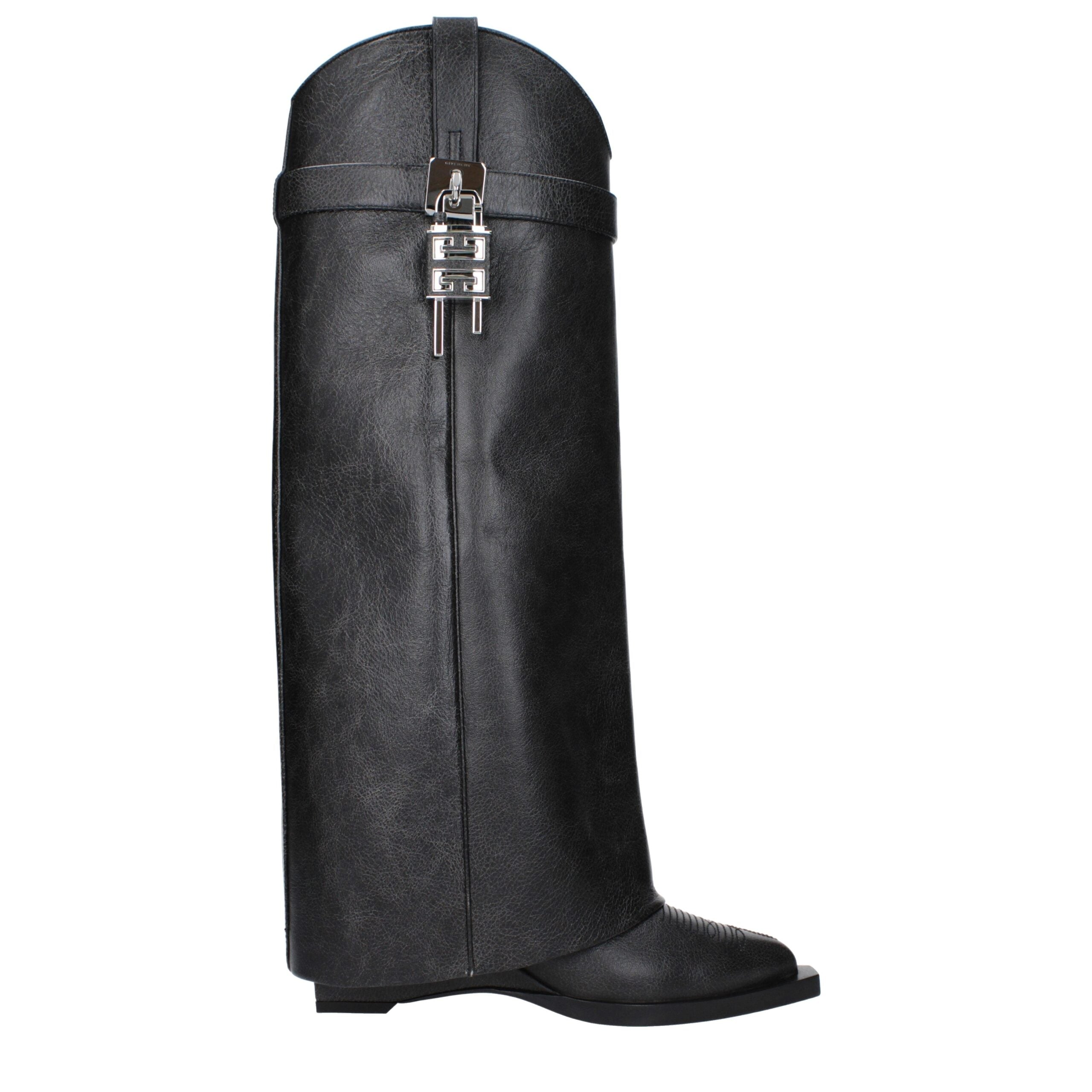 Givenchy Black Distressed Leather Shark Lock Wedge Boots | Maison Martin