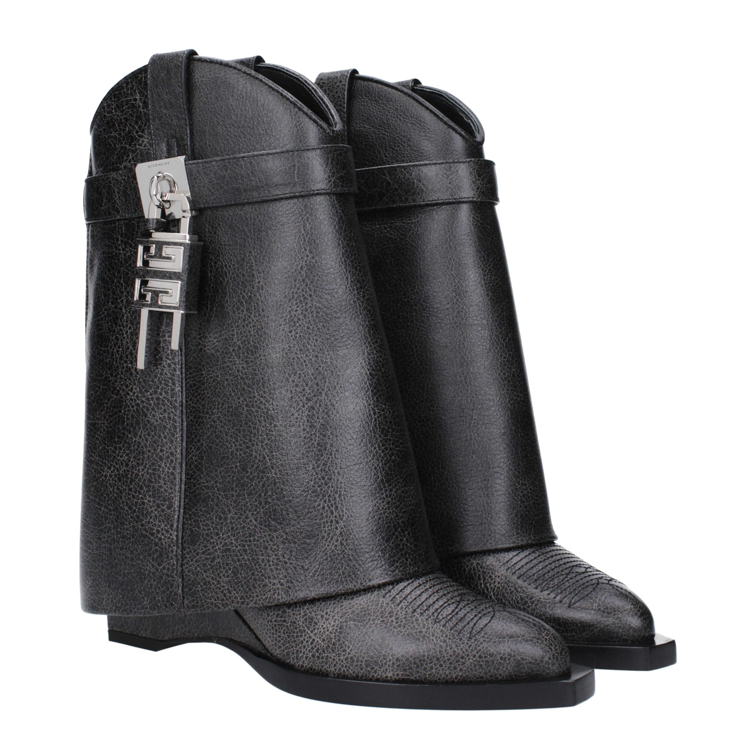 Givenchy Black Distressed Leather Shark Lock Wedge Ankle Boots | Maison Martin