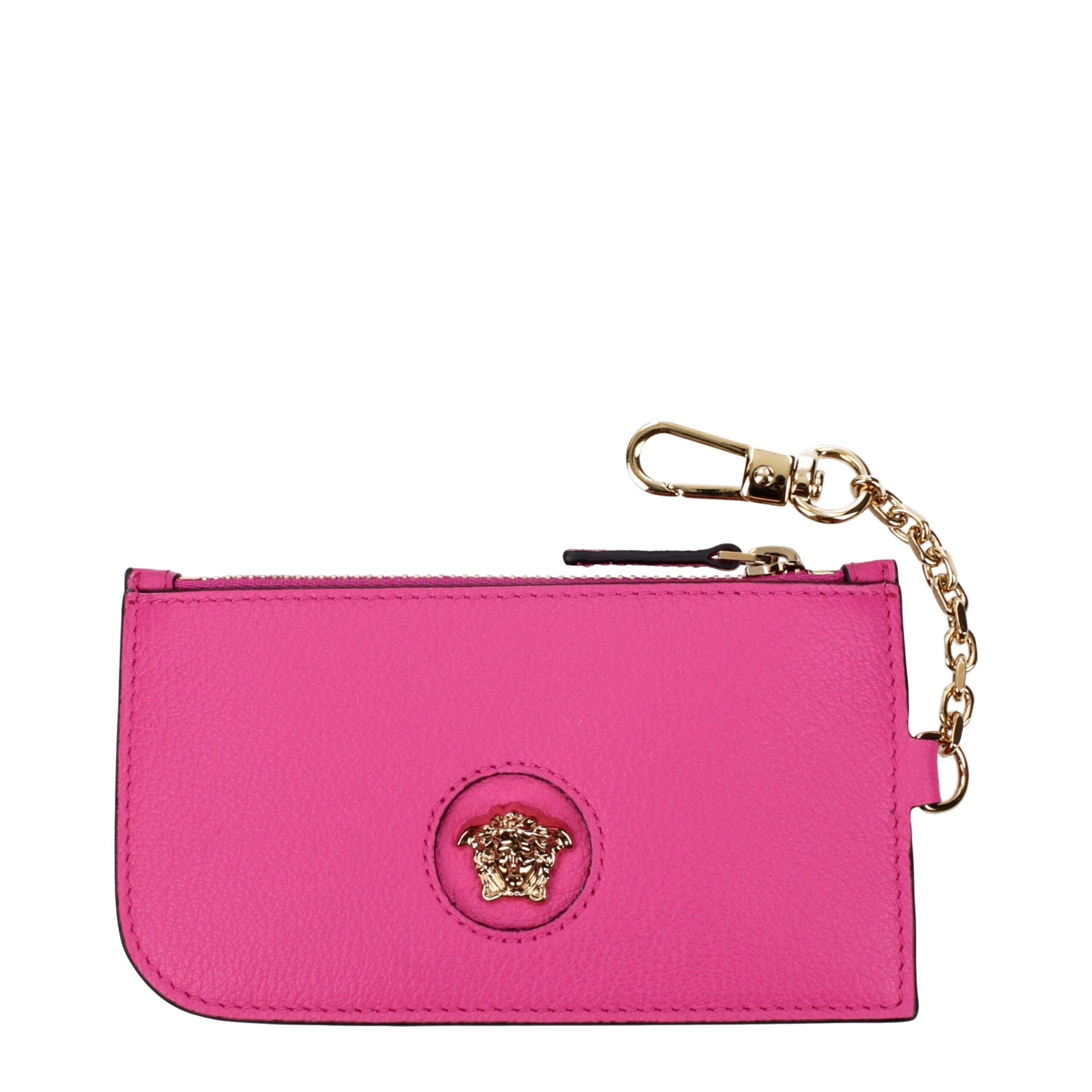Versace Coin Purse – Fuchsia Leer met Subtiel Logo