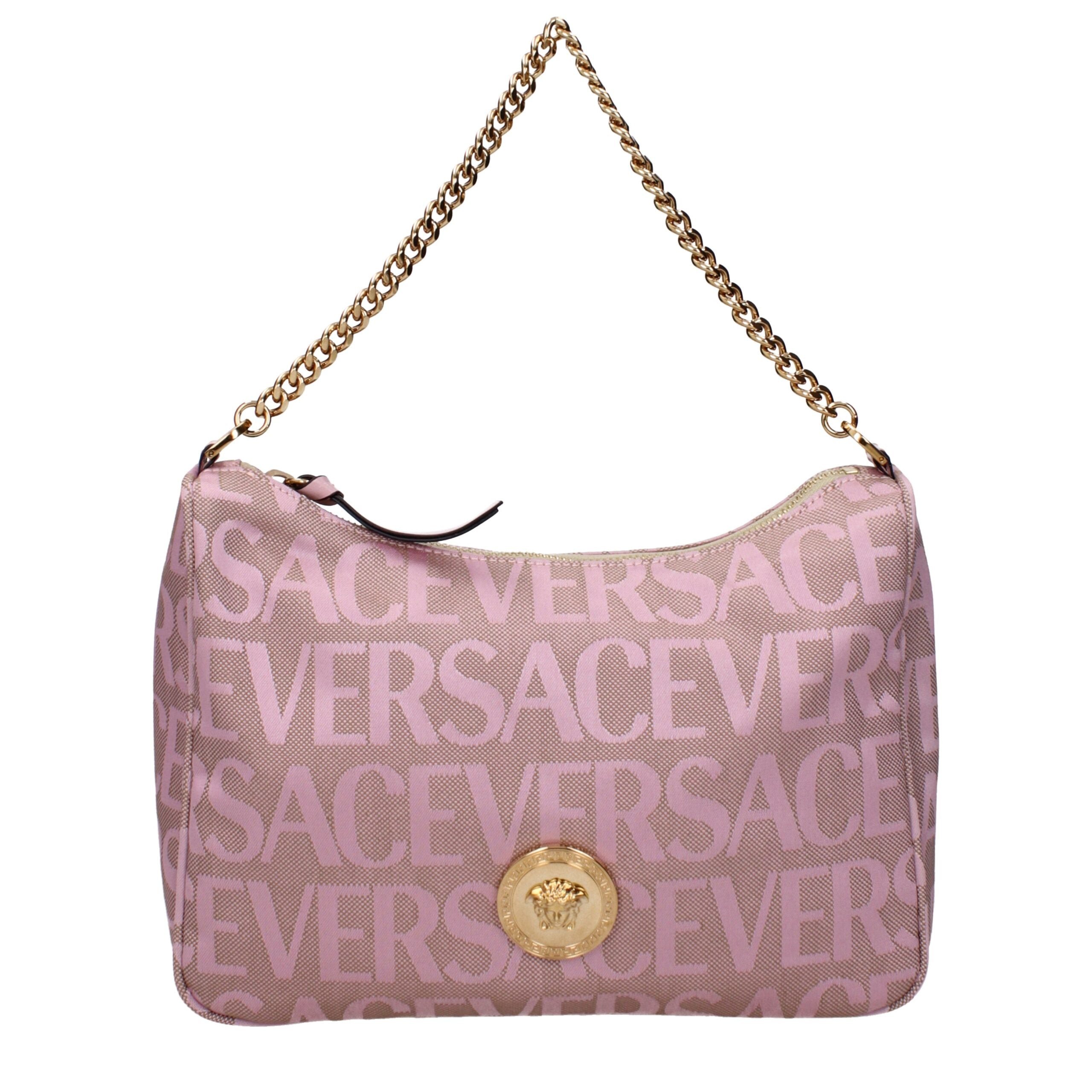 Versace La Medusa Logo Jacquard Shoulder Bag – Roze/Beige Jacquard met Gouden Medusa