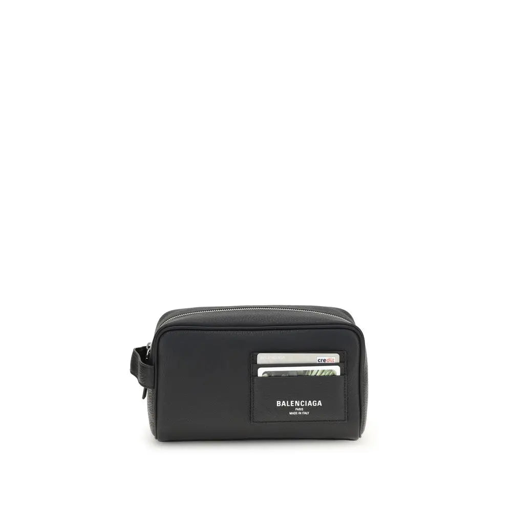 Balenciaga Black Calfskin Leather Beauty Case with Logo Print Balenciaga