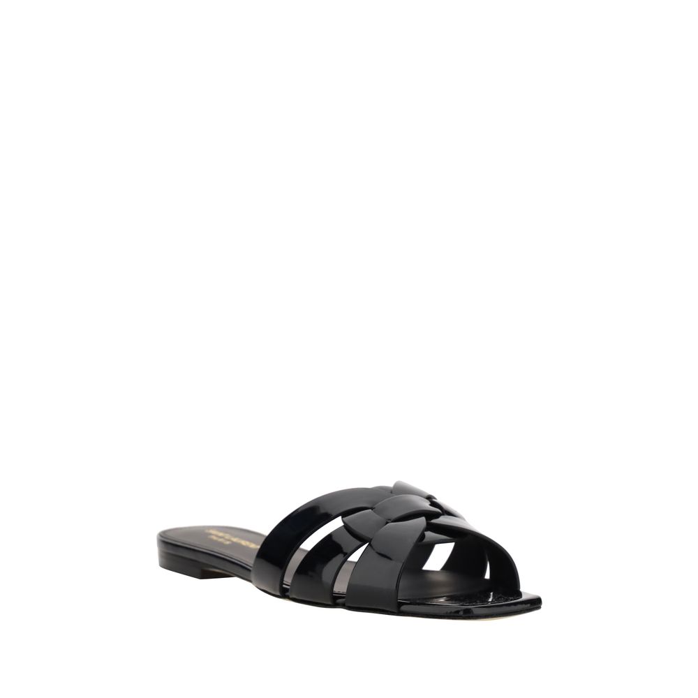 Saint Laurent Black Calf Leather Bos Taurus Flat Sandals Saint Laurent