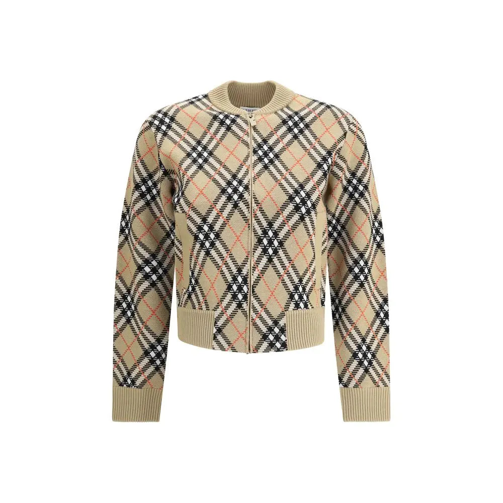 Burberry Check Zip-Up Cardigan – Beige Wol Burberry
