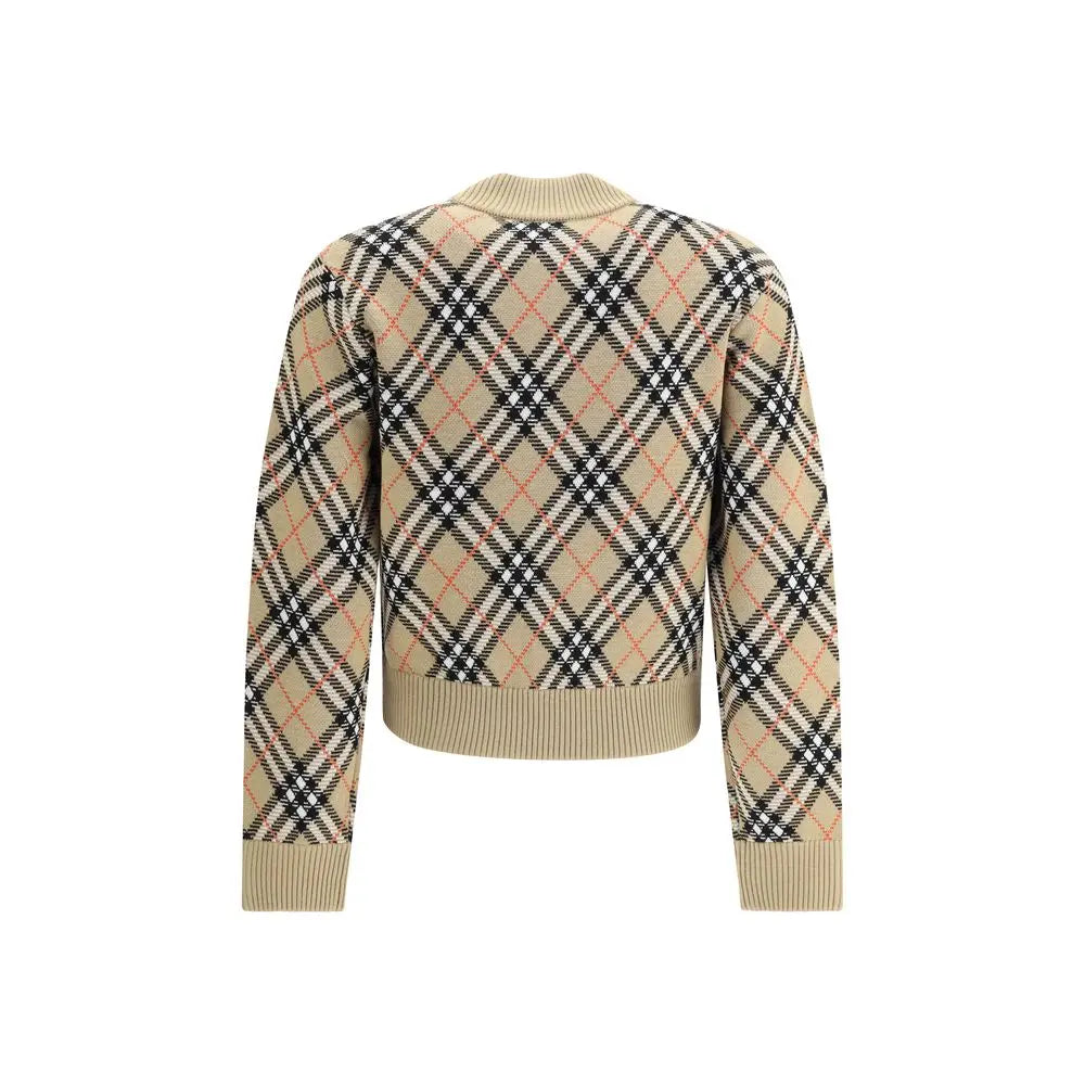 Burberry Check Zip-Up Cardigan – Beige Wol Burberry