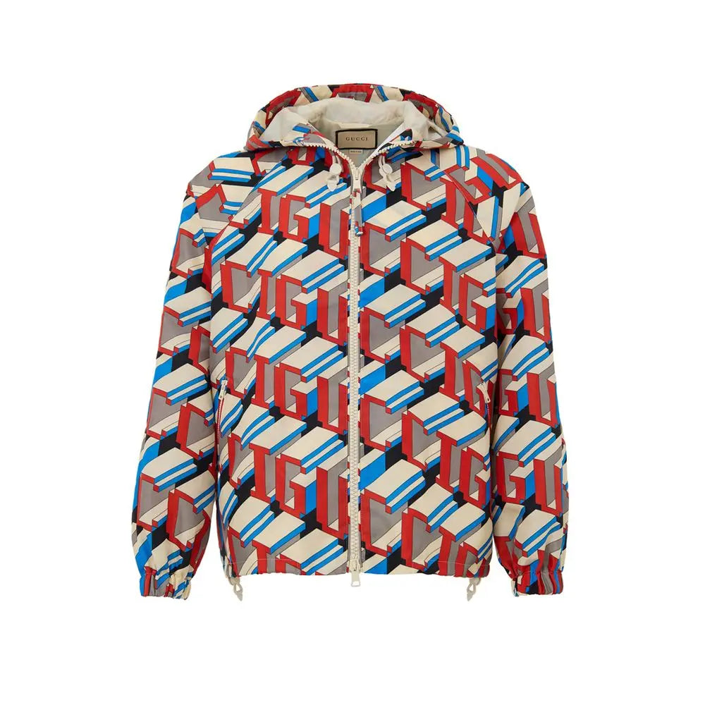 Gucci Multicolor Geometric Nylon Jacket with Adjustable Hood Gucci
