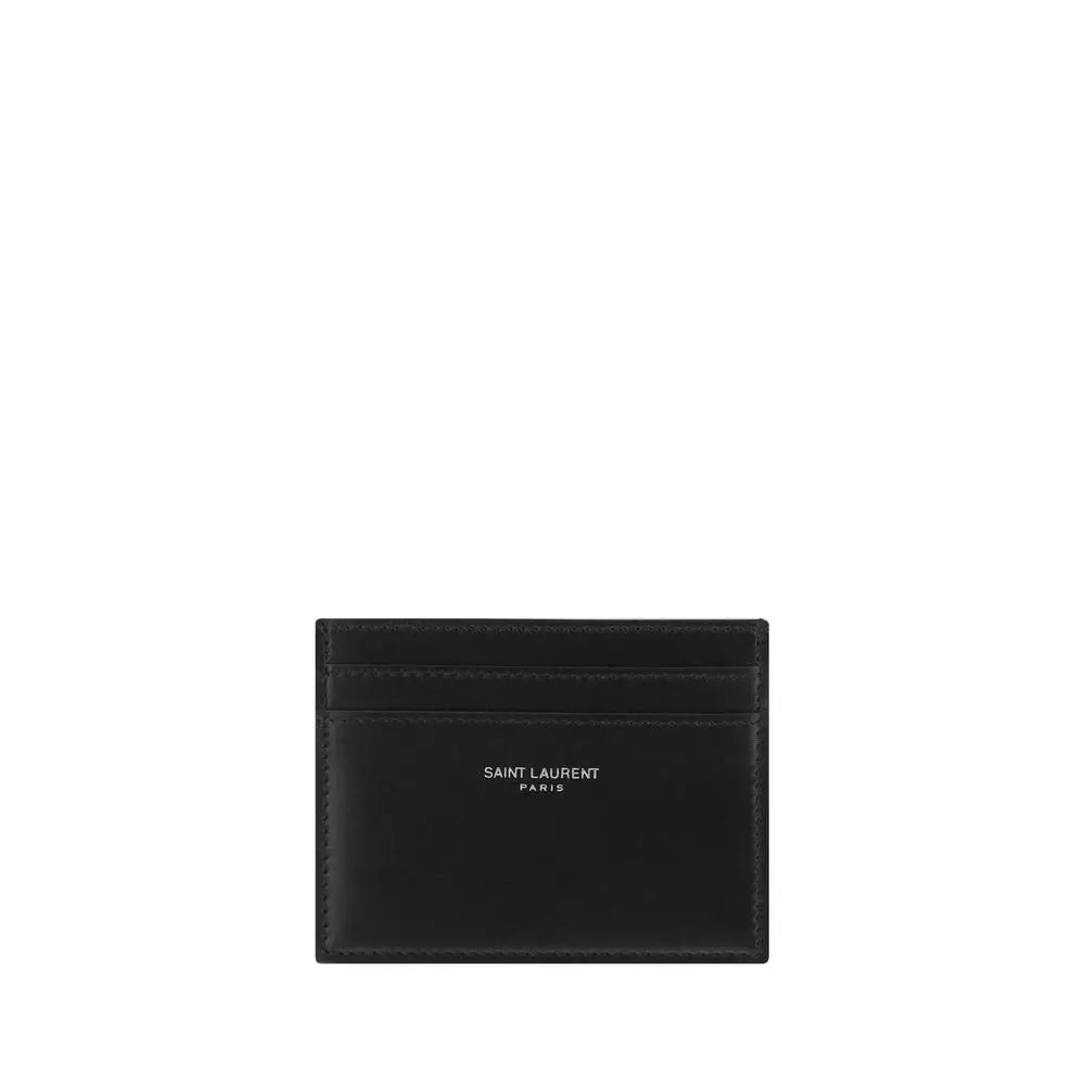 Saint Laurent Black Calfskin Card Holder with Embossed Monogram Saint Laurent