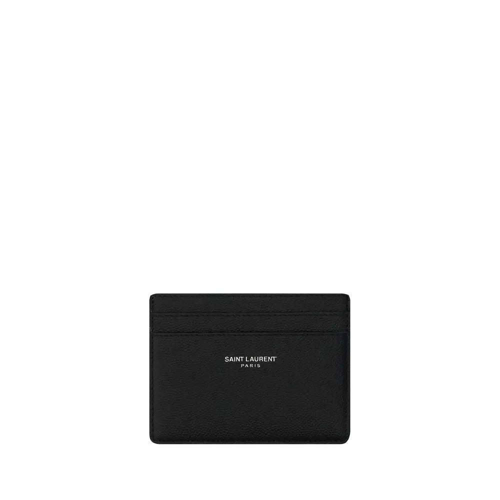 Saint Laurent Black Grained Leather Card Holder with Embossed Logo Saint Laurent