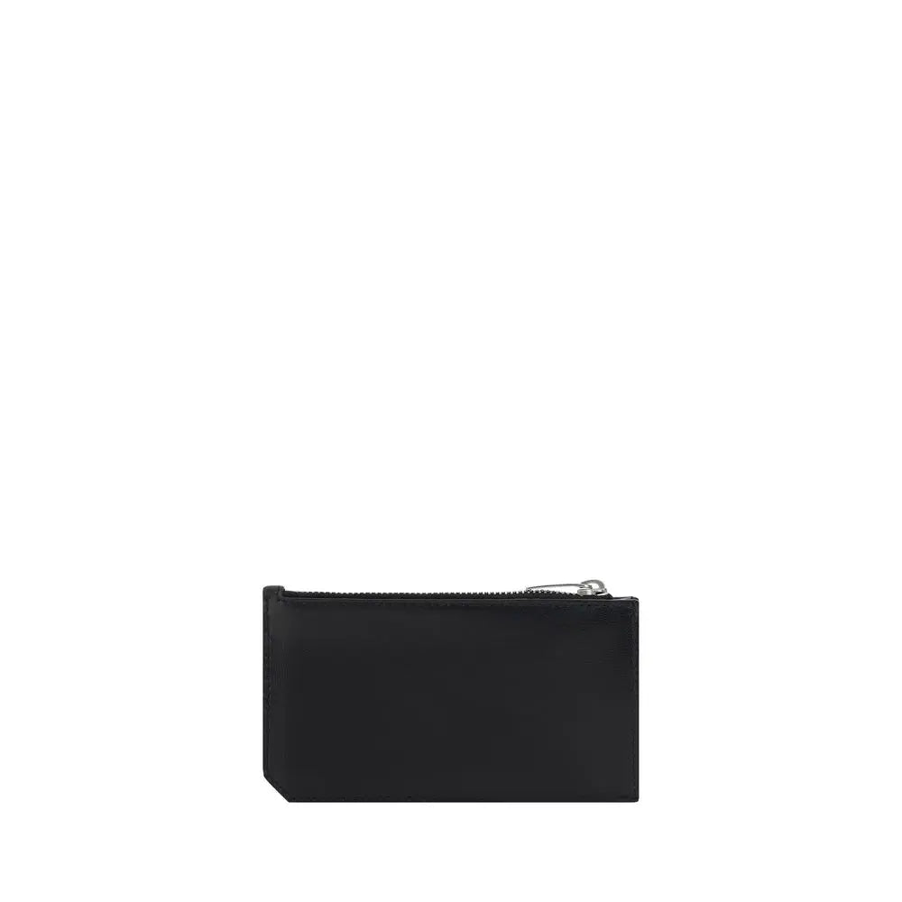 Saint Laurent Black Calfskin Card Holder with 3D YSL Logo and Zip Closure Saint Laurent