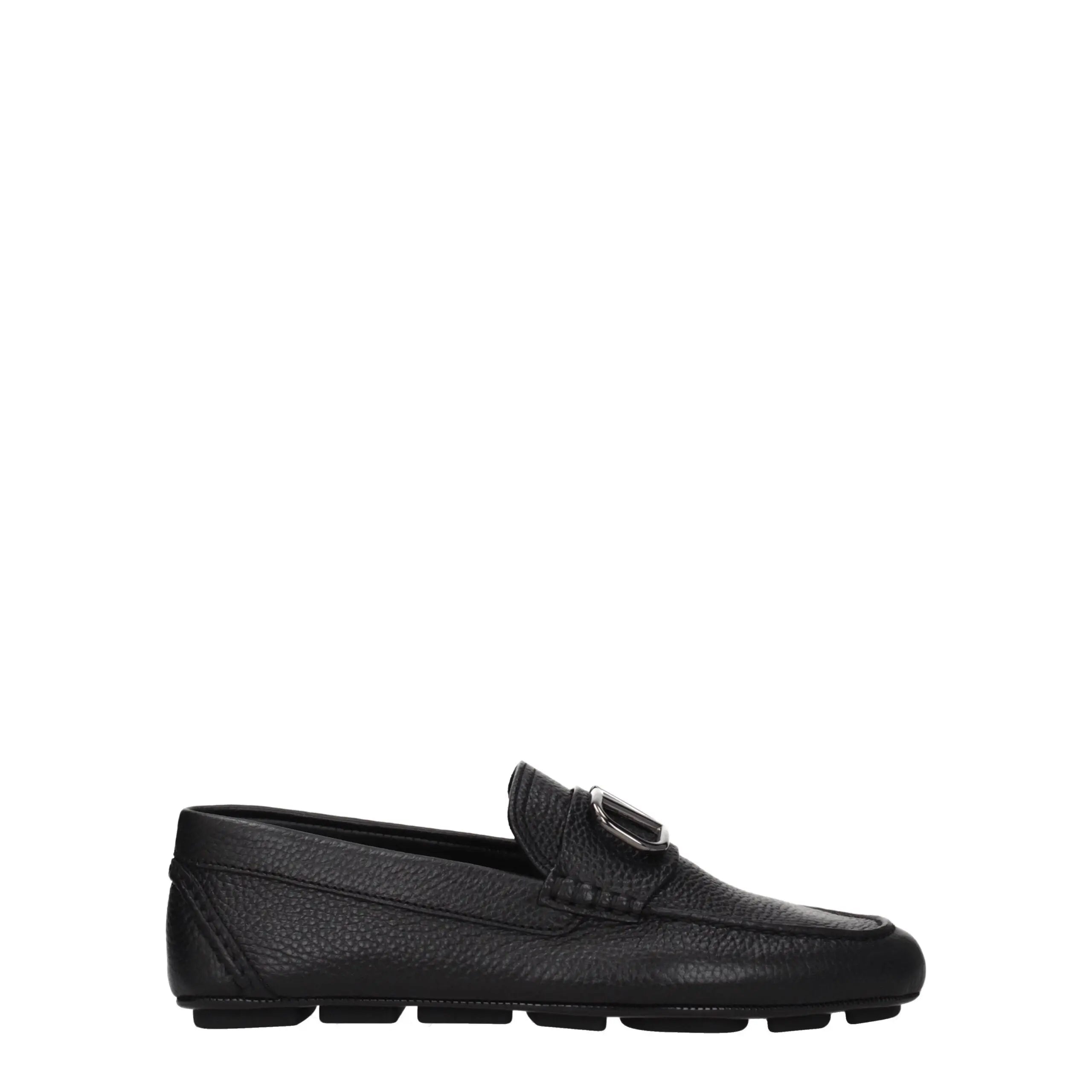 Valentino Garavani Black Leather Loafers – Zwart met Zilverkleurige Hardware Valentino Garavani