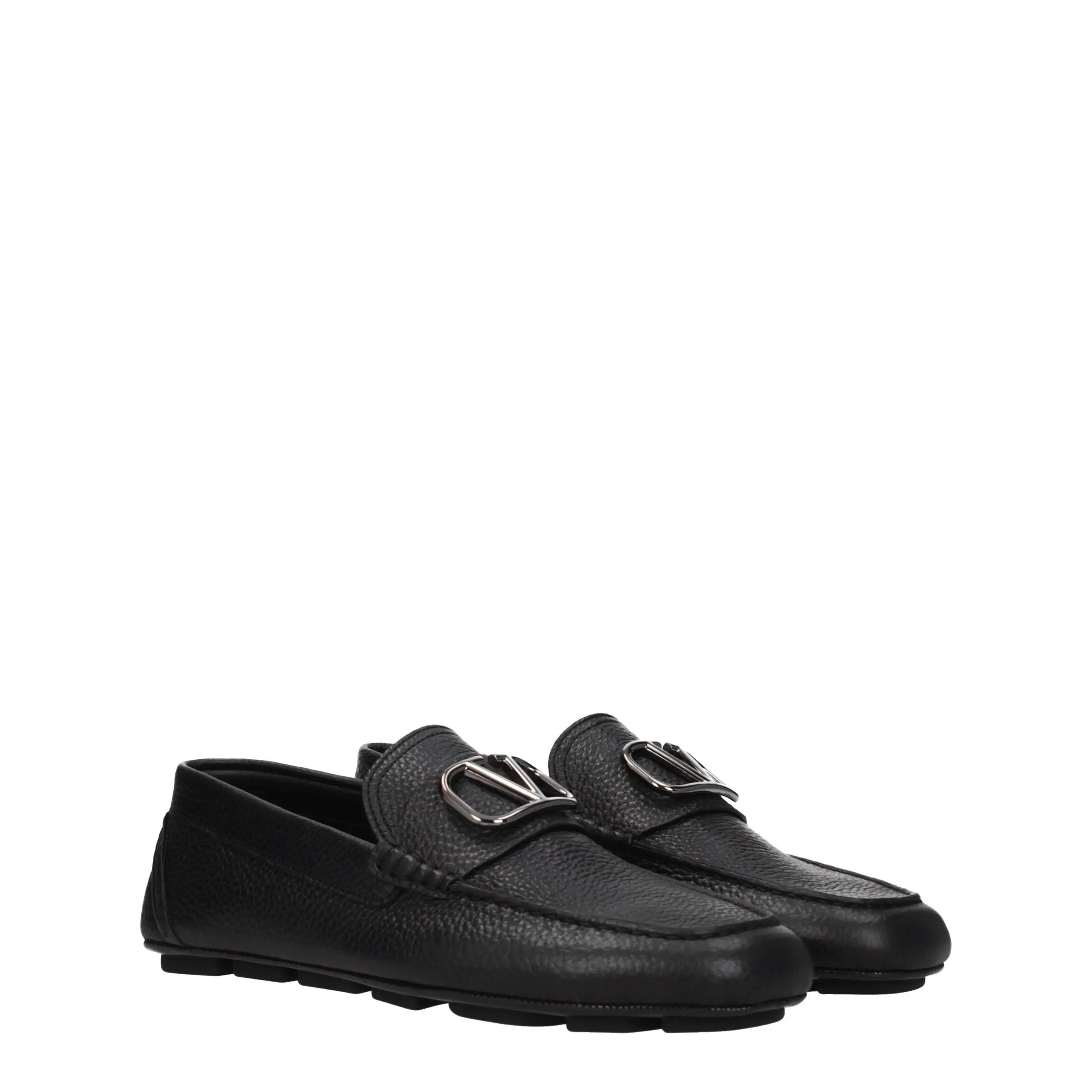 Valentino Garavani Black Leather Loafers – Zwart met Zilverkleurige Hardware Valentino Garavani