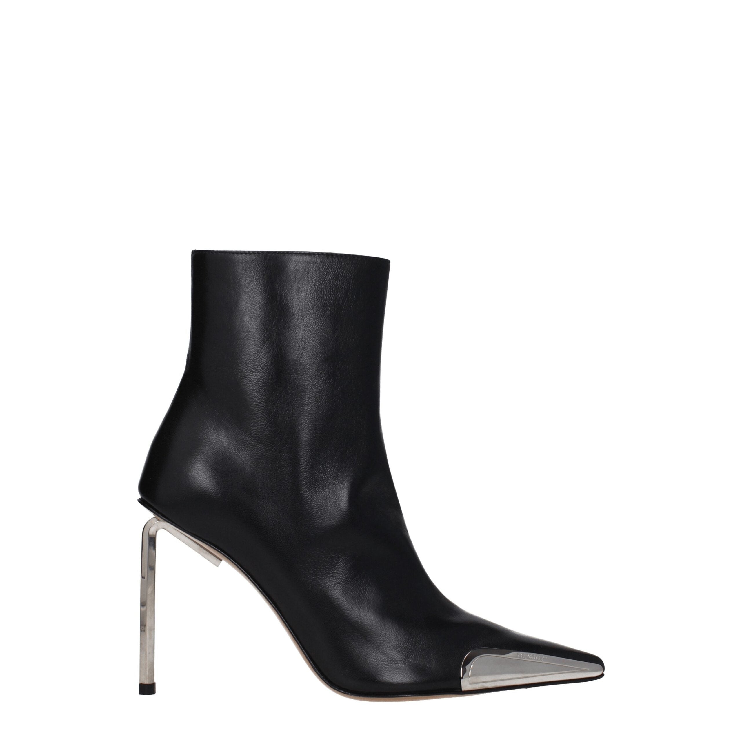 Off-White High-Heel Ankle Boots Zwart – Leer & Zilverkleurige Details Off-White