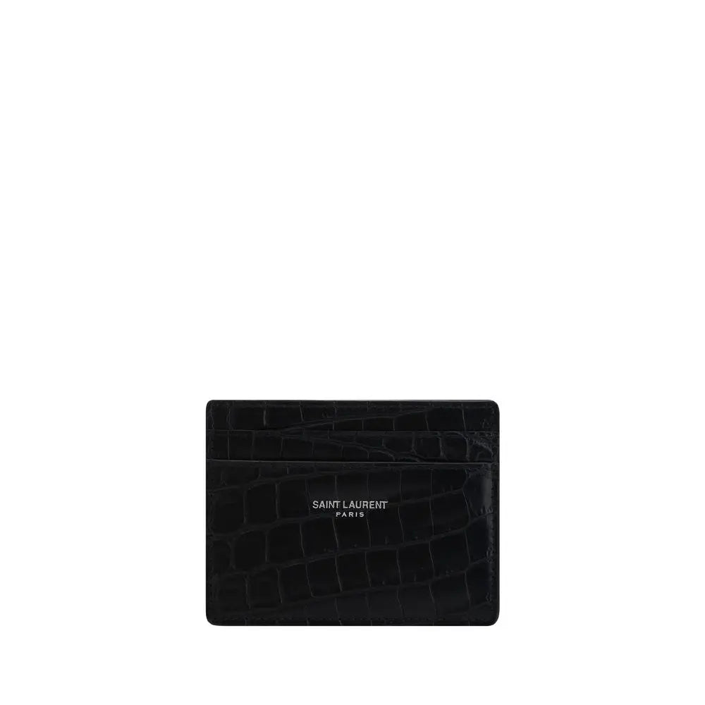 Saint Laurent Black Calfskin Animal-Effect Card Holder with Embossed Logo Saint Laurent