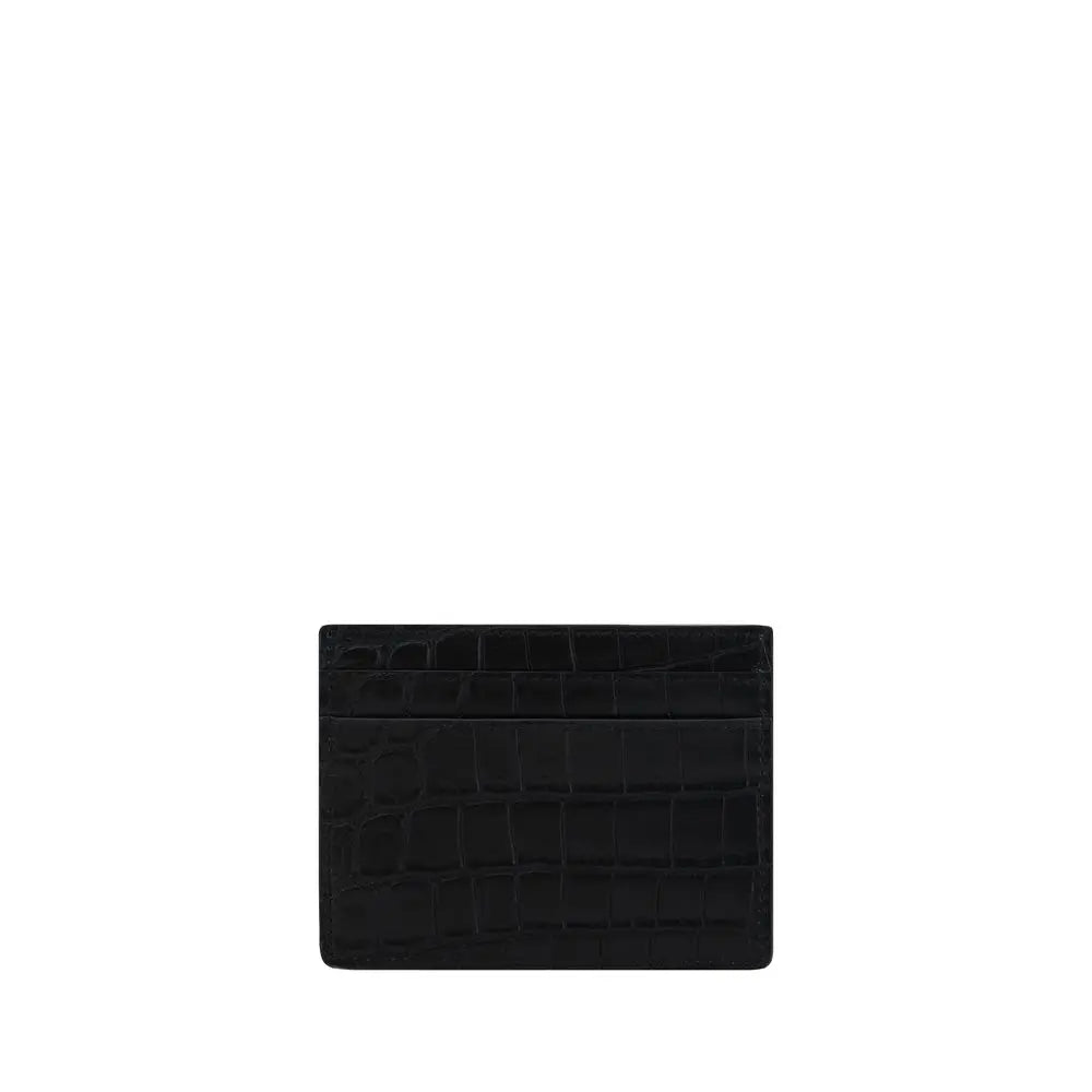 Saint Laurent Black Calfskin Animal-Effect Card Holder with Embossed Logo Saint Laurent