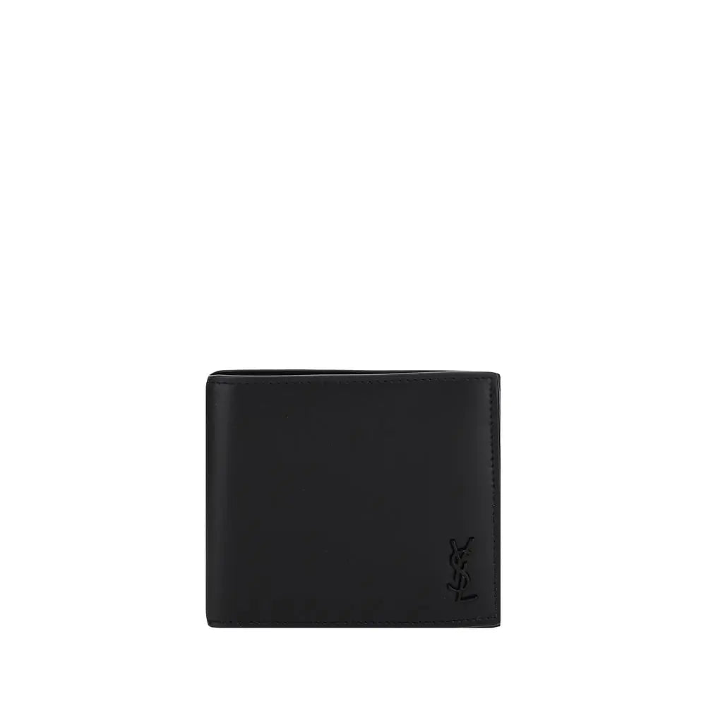 Saint Laurent Black Calfskin Bifold Wallet with Logo Plaque Saint Laurent