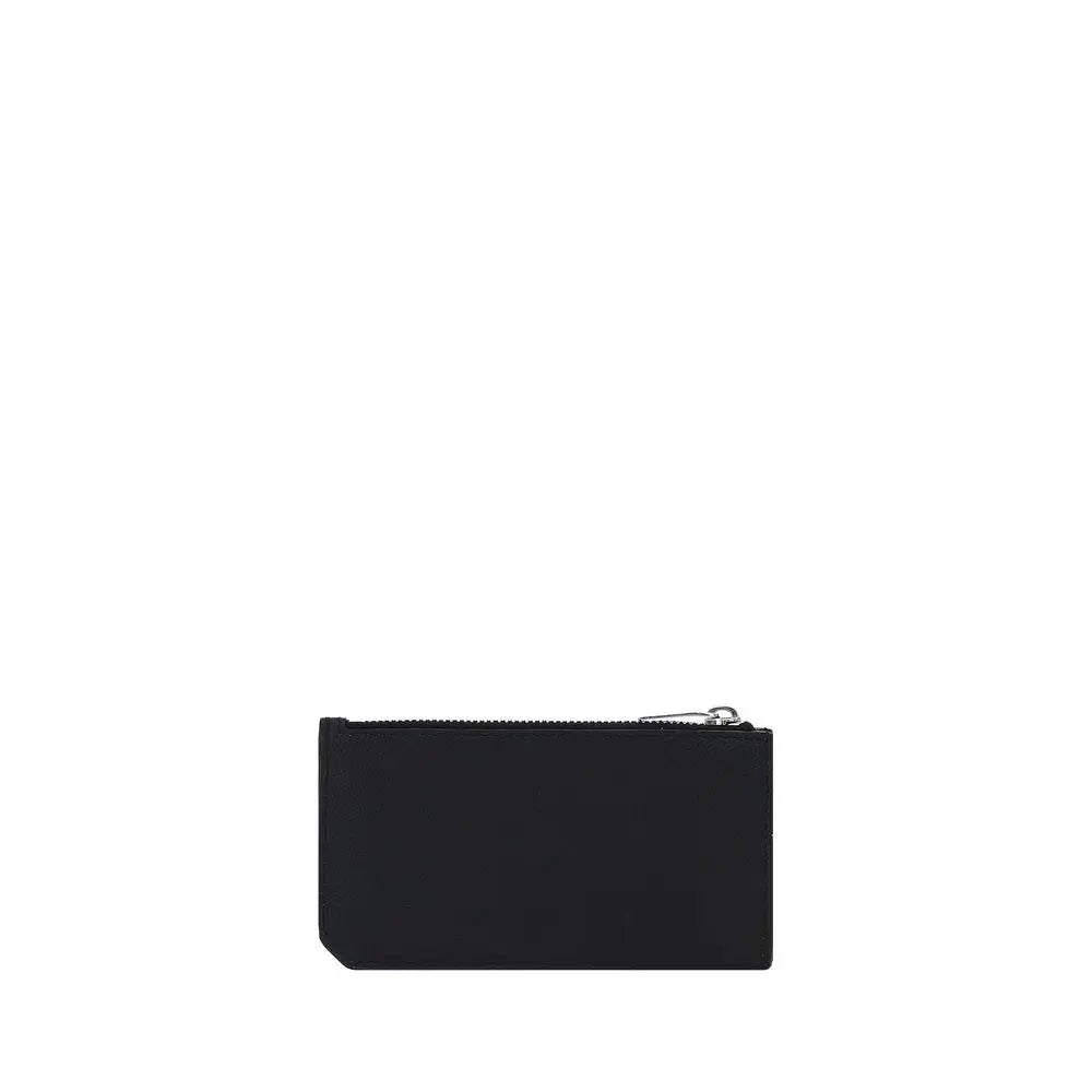 Saint Laurent Black Calfskin Card Holder with Zip Coin Compartment Saint Laurent