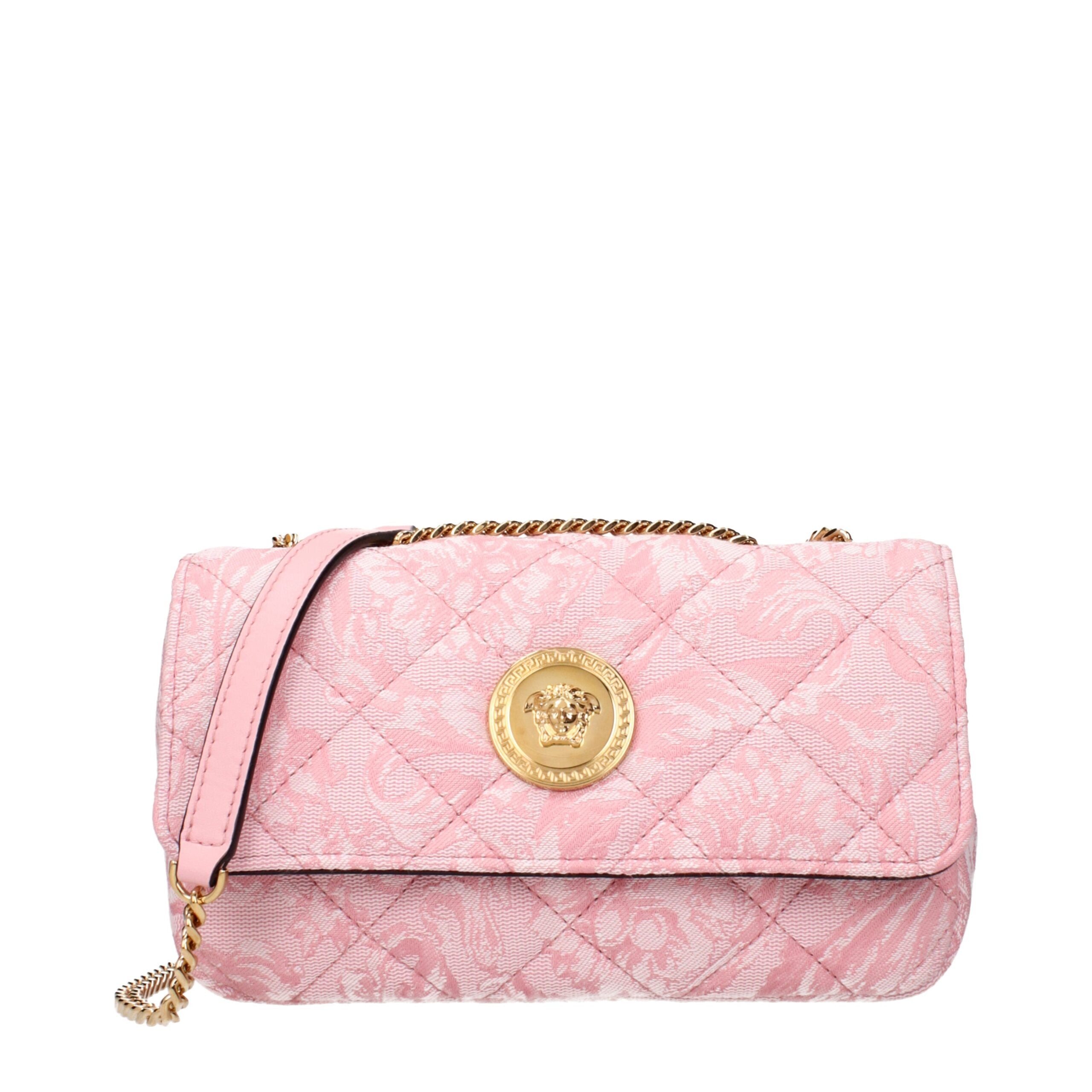 Versace La Medusa Shoulder Bag – Roze Gewatteerde Jacquard met Gouden Medusa