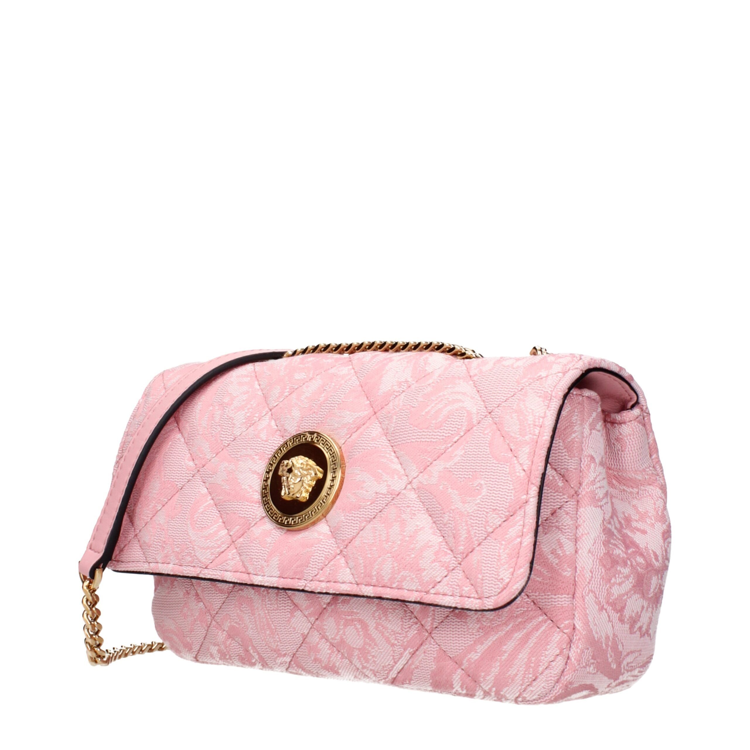 Versace La Medusa Shoulder Bag – Roze Gewatteerde Jacquard met Gouden Medusa