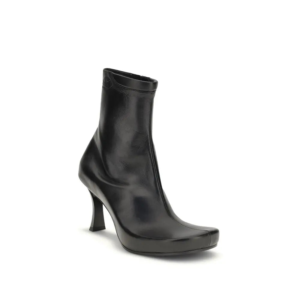 Balenciaga x Scholl Black Leather Ankle Boots with Embossed Logos and Ergonomic Insole Balenciaga