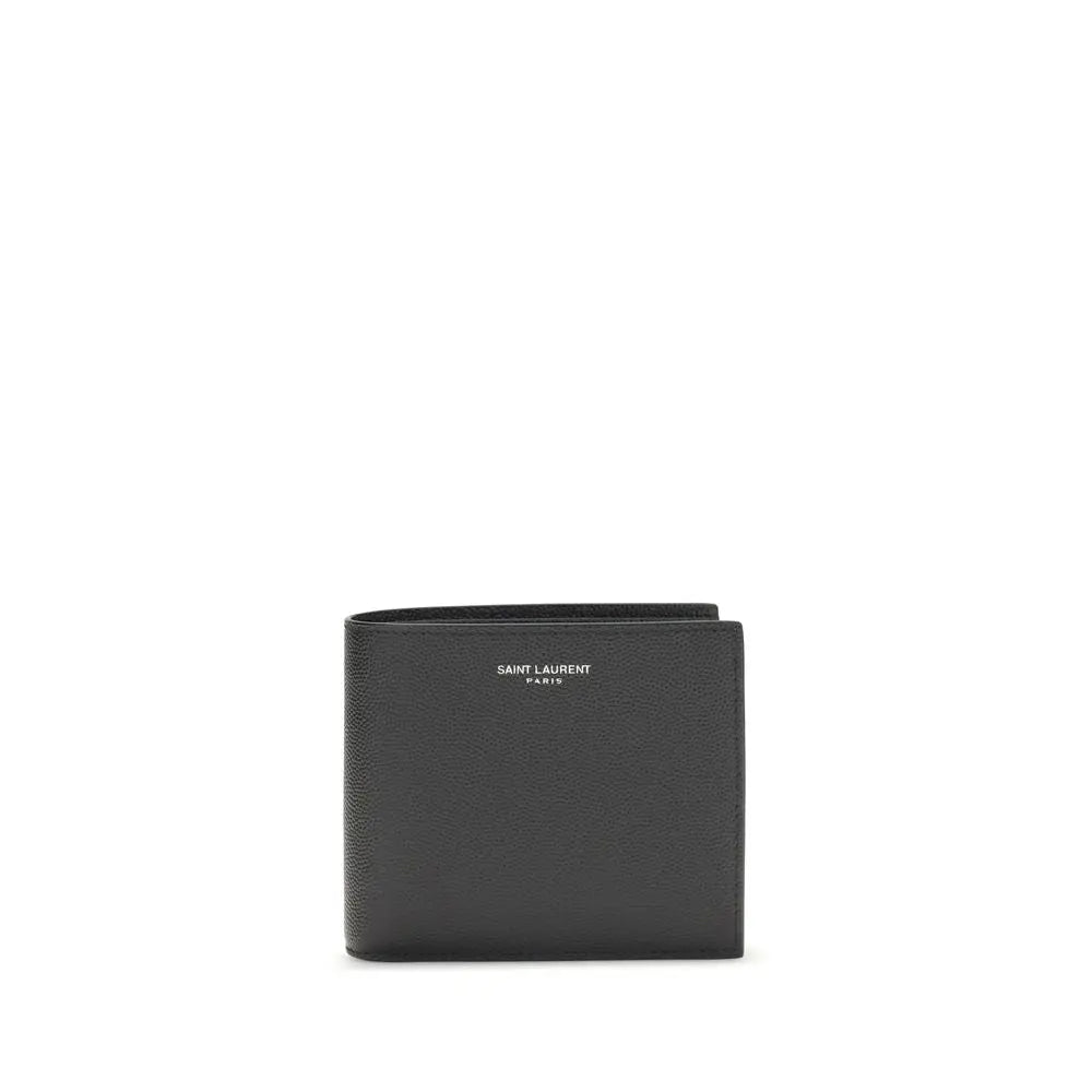 Saint Laurent Black Calfskin Leather Wallet with Coin Compartment and Logo Detail Saint Laurent