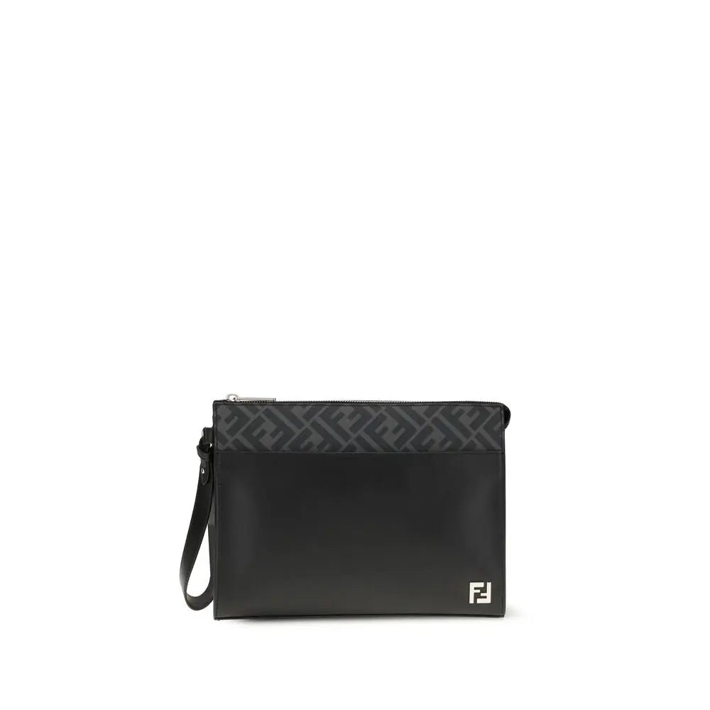 Fendi Pouch Clutch in Zwart Leer en FF Canvas | Maison Martin Fendi
