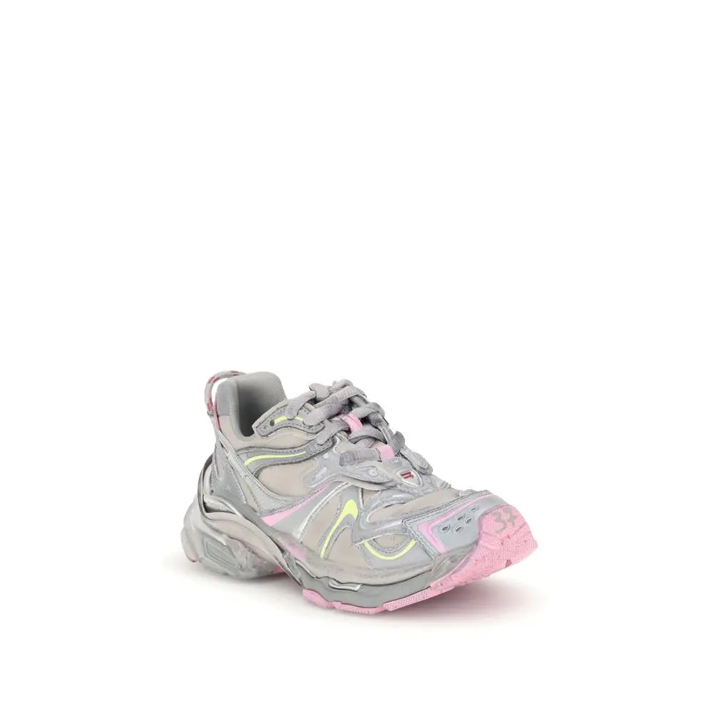 Balenciaga Runner 2.0 Grey & Pink Mesh Sneakers with Worn Effect Balenciaga