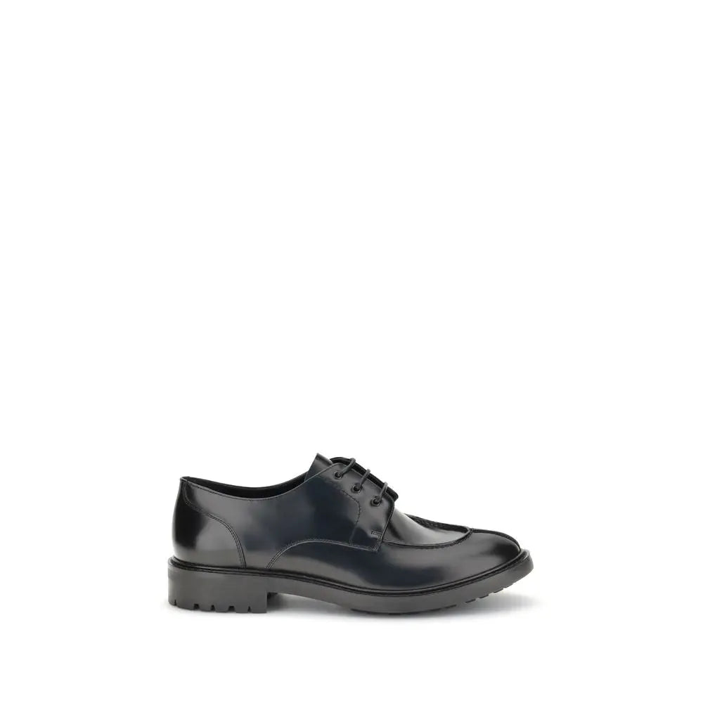Saint Laurent Black Calfskin Leather Lace-Up Derby Shoes with Lug Sole Saint Laurent