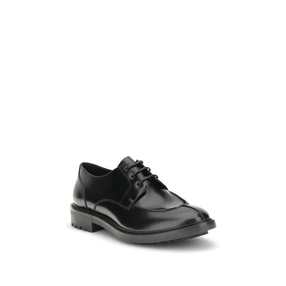 Saint Laurent Black Calfskin Leather Lace-Up Derby Shoes with Lug Sole Saint Laurent