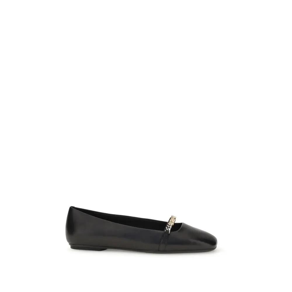 PINKO Black Calf Leather Bos Taurus Ballet Flats PINKO