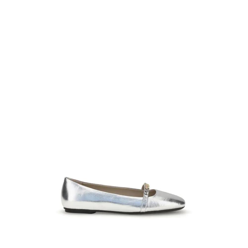 PINKO Silver Calf Leather Bos Taurus Ballet Flats PINKO