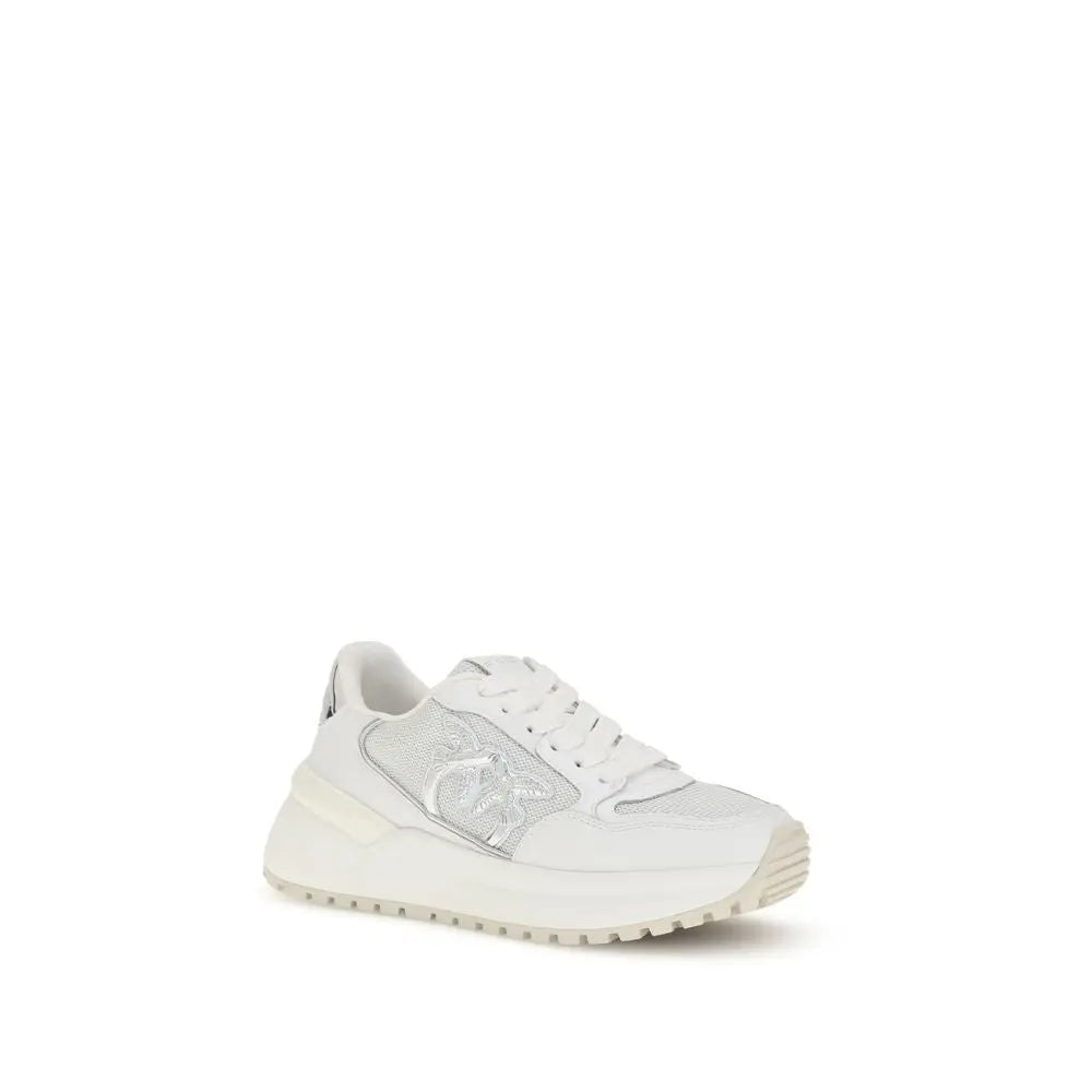 Pinko White Leather & Mesh Sneakers with Mirrored Details and Love Birds Logo PINKO