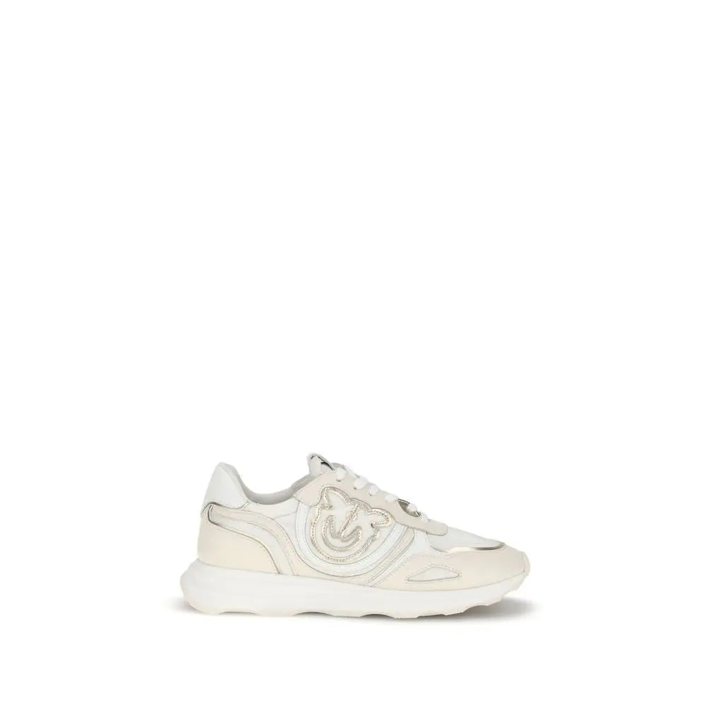 Pinko Zoe White Cotton & Calfskin Sneakers with Suede Inserts PINKO