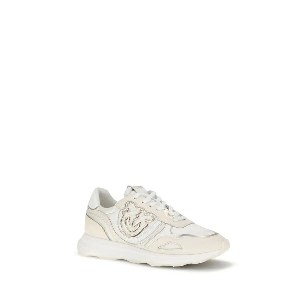 Pinko Zoe White Cotton & Calfskin Sneakers with Suede Inserts PINKO