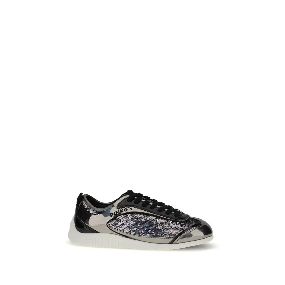 Pinko Reby Silver Nylon Chunky Sneakers with Sequin Details PINKO