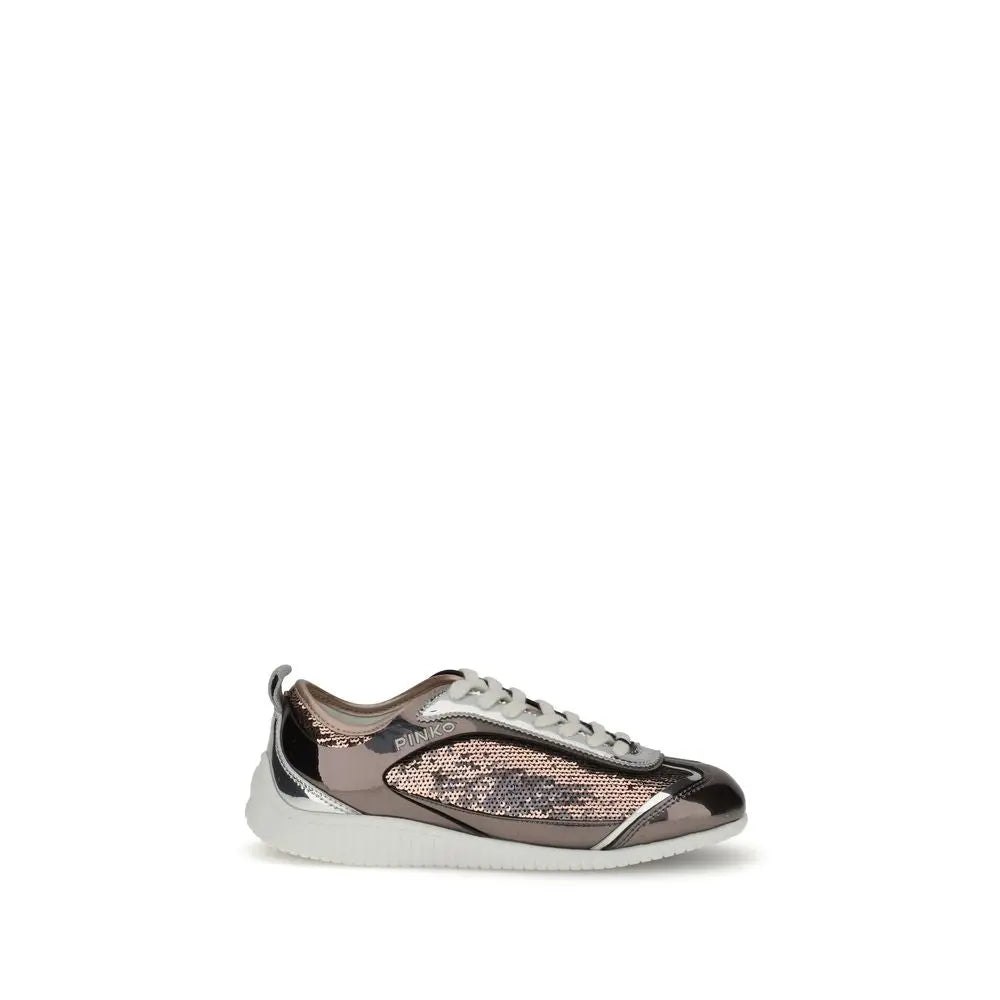 Pinko Reby 10 Silver Mirror Sequined Sneakers with Love Birds Detail PINKO