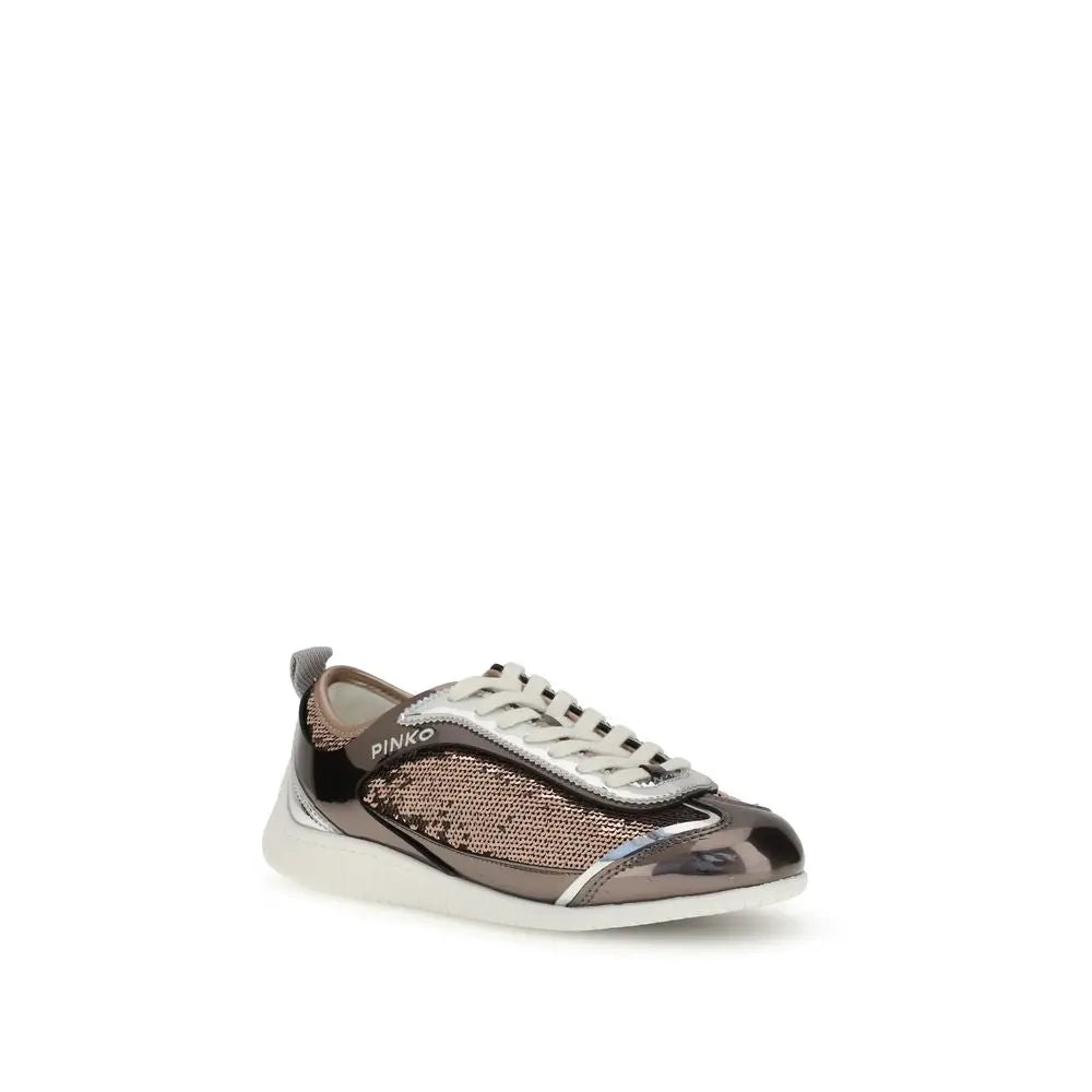 Pinko Reby 10 Silver Mirror Sequined Sneakers with Love Birds Detail PINKO