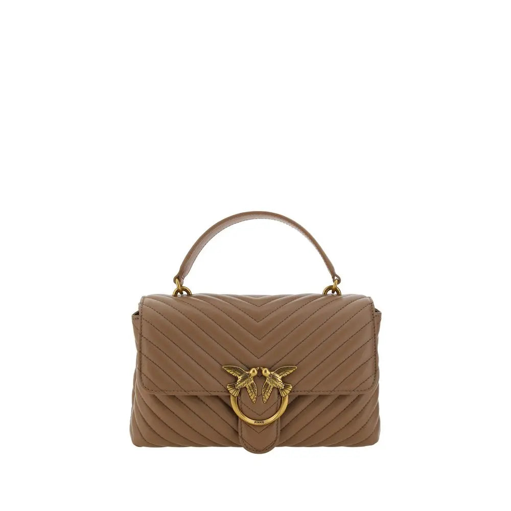 Pinko Love Lady brown Calfskin Quilted Handbag with Gold Love Birds Logo PINKO