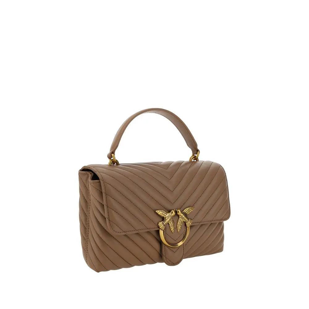 Pinko Love Lady brown Calfskin Quilted Handbag with Gold Love Birds Logo PINKO