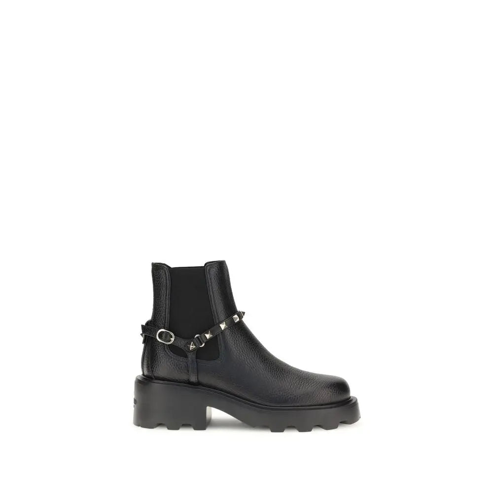 Valentino Garavani Grained Leather Ankle Boots – Zwart Valentino Garavani