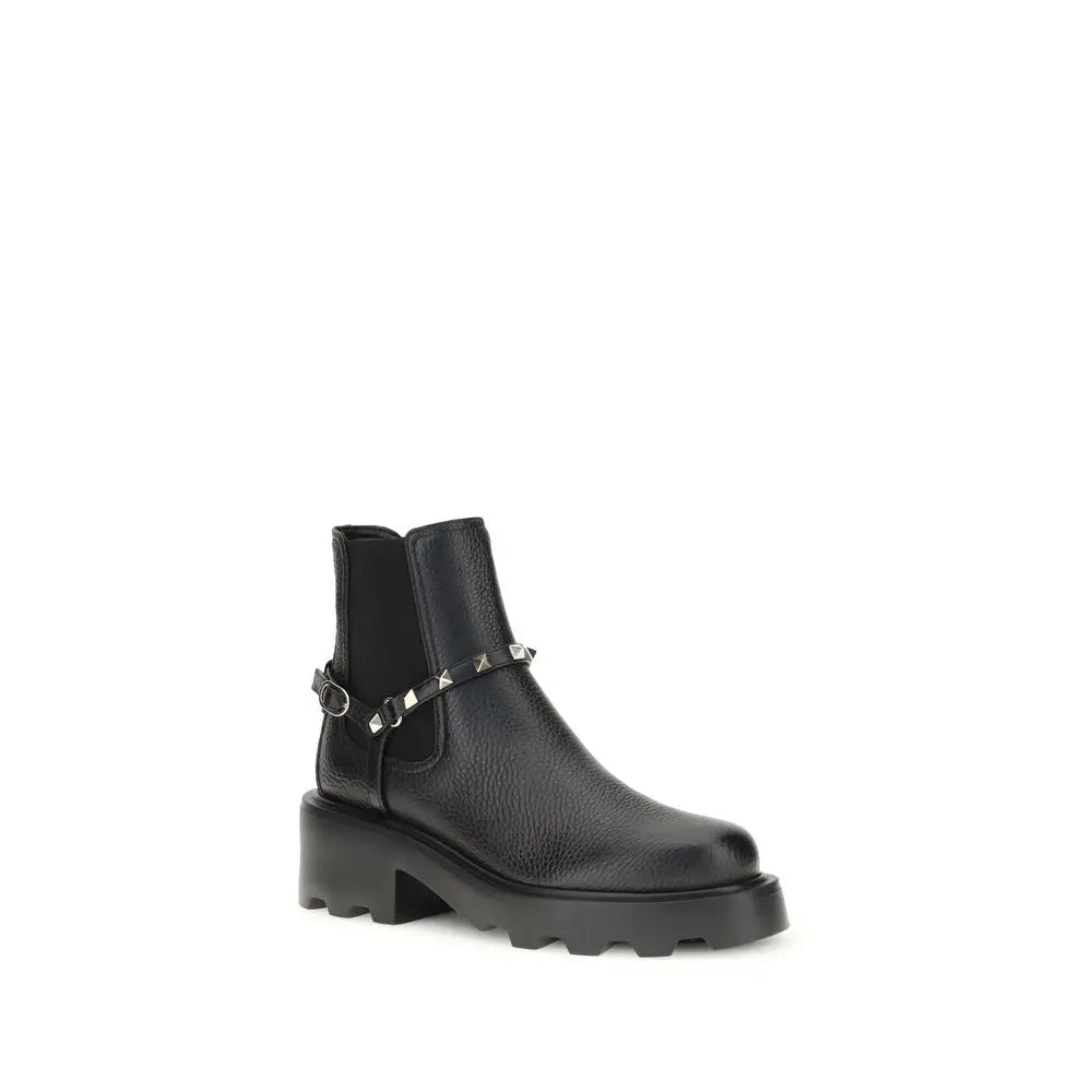 Valentino Garavani Grained Leather Ankle Boots – Zwart Valentino Garavani