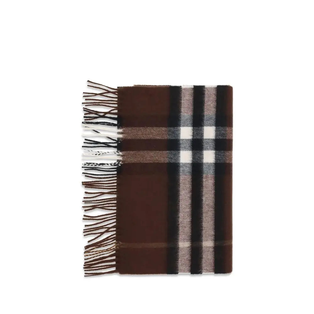 Burberry Cashmere Check Scarf – Bruin Kasjmier met Franjeafwerking Burberry