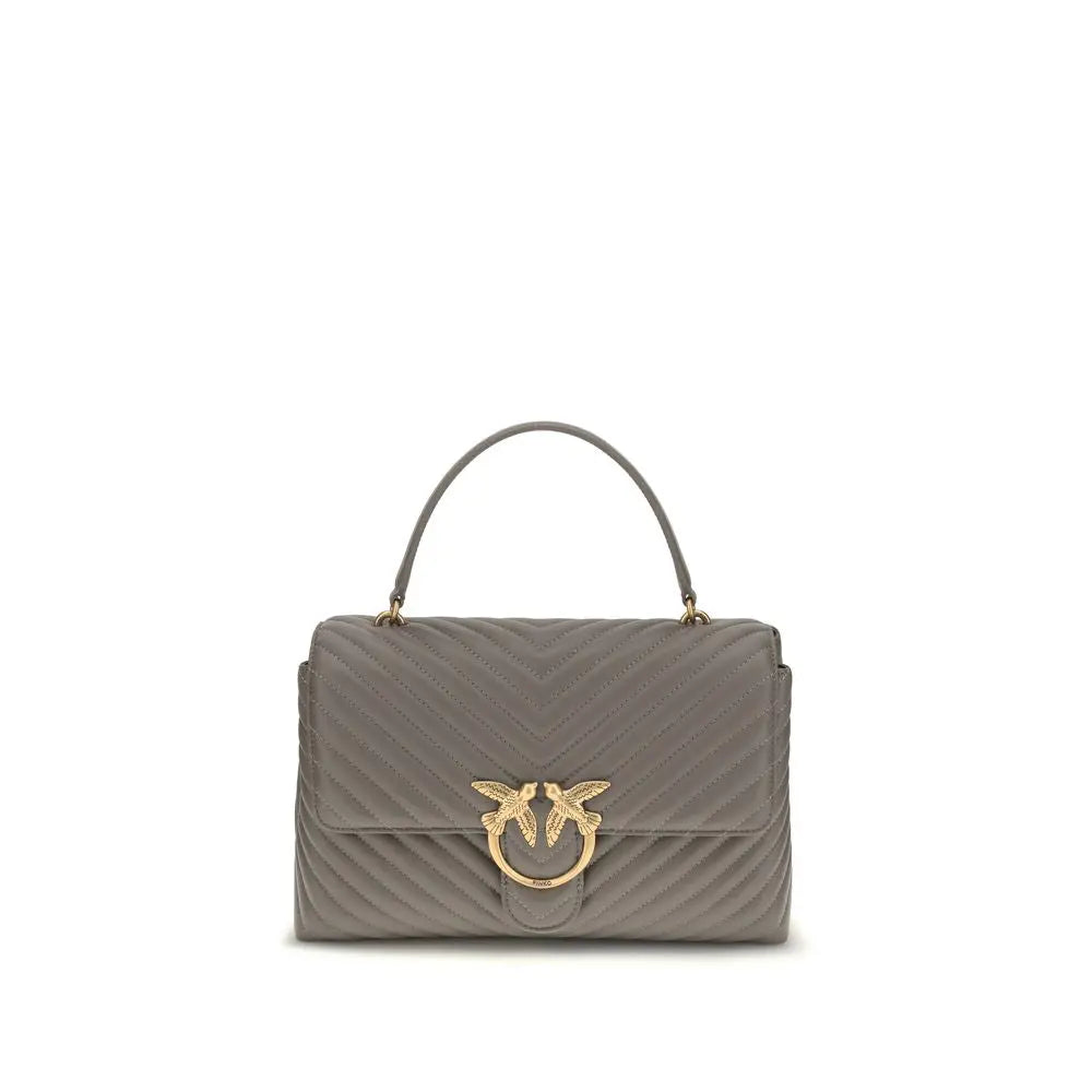 Pinko Love Lady Handbag – Grijs Kalfsleer met Goudkleurig Love Birds-logo PINKO