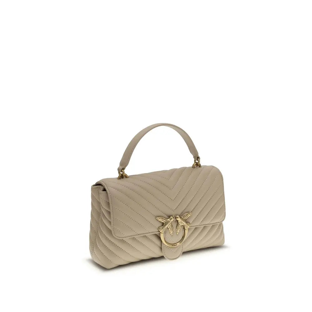 Pinko Love Lady Beige Calfskin Quilted Handbag with Gold Love Birds Logo PINKO